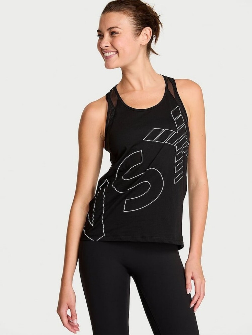 Victorias Secret VSX Black Logo Racerback Mesh Tank Top